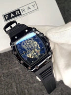 Luxury Black Skeleton Quartz Watch – Premium Square Dial | Waterproof Sports Men's Watch