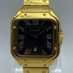 Cartier Luxury Gold Square Dress Watch – Black Textured Dial – Stainless Steel Bracelet – Men's Premium Watch