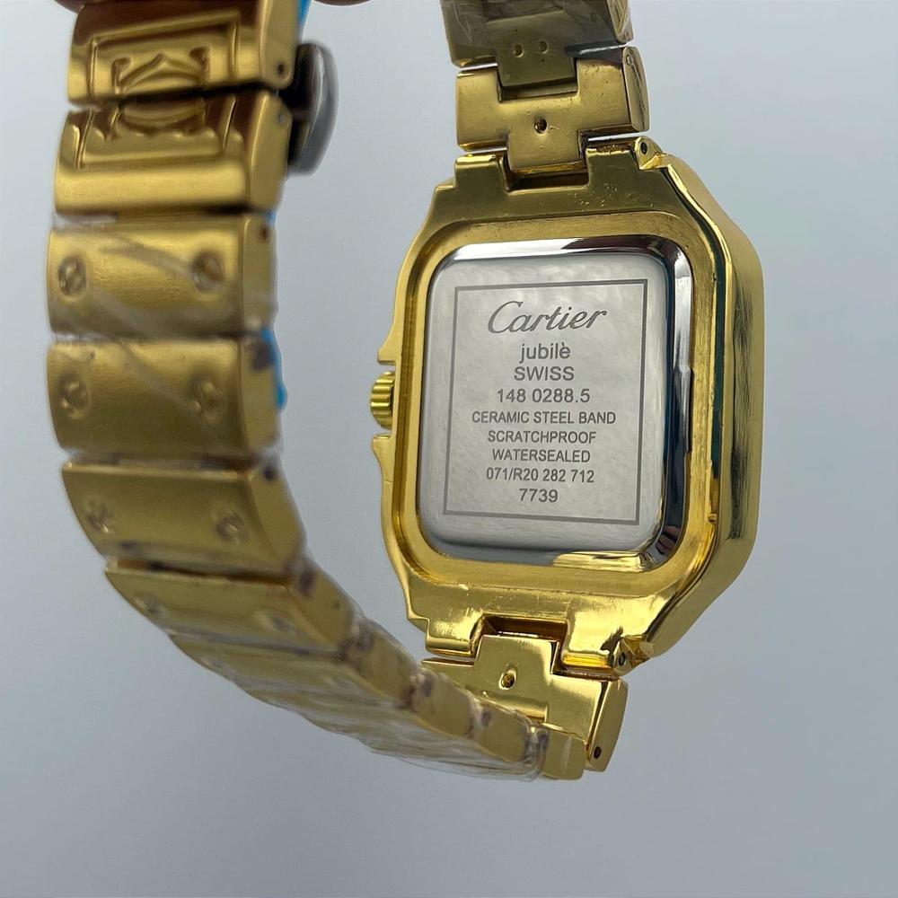 Cartier Luxury Gold Square Dress Watch – Black Textured Dial – Stainless Steel Bracelet – Men's Premium Watch