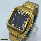 Cartier Luxury Gold Square Dress Watch – Black Textured Dial – Stainless Steel Bracelet – Men's Premium Watch