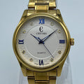 Crysma Luxury Gold Quartz Watch – Textured Dial with Royal Blue Accents & Crystal Markers | Trendoraa Mart Luxury Collection