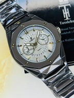 Hublot Multi-Function Geometric Men's Watch – Faceted Steel Case with Skeletonized Date Track | Trendoraa Mart Luxury Collection