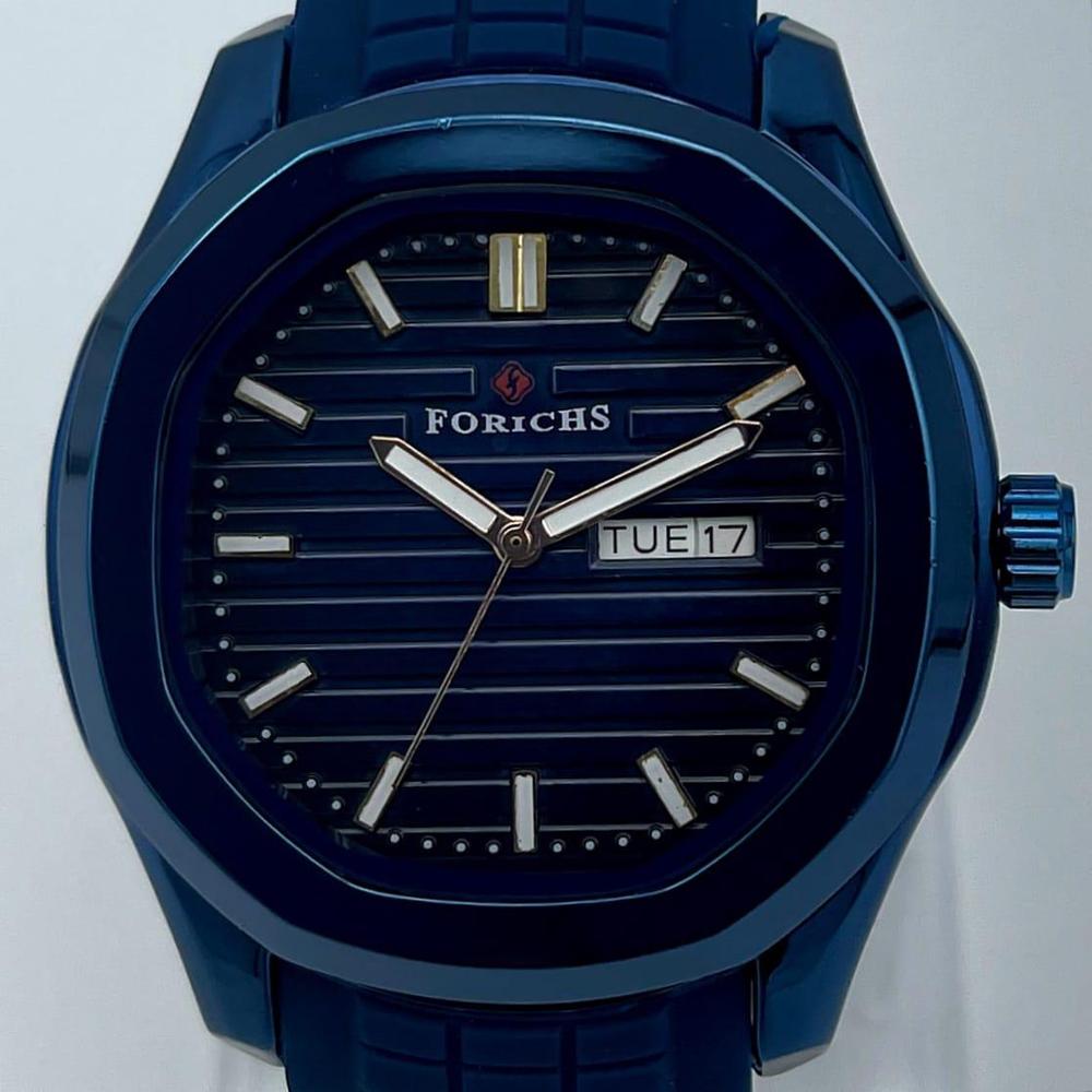 Forichs Luxury Sport Automatic-Style Men's Watch – Textured Dial with Day-Date & Premium Rubber Strap | Trendoraa Mart Elite Collection