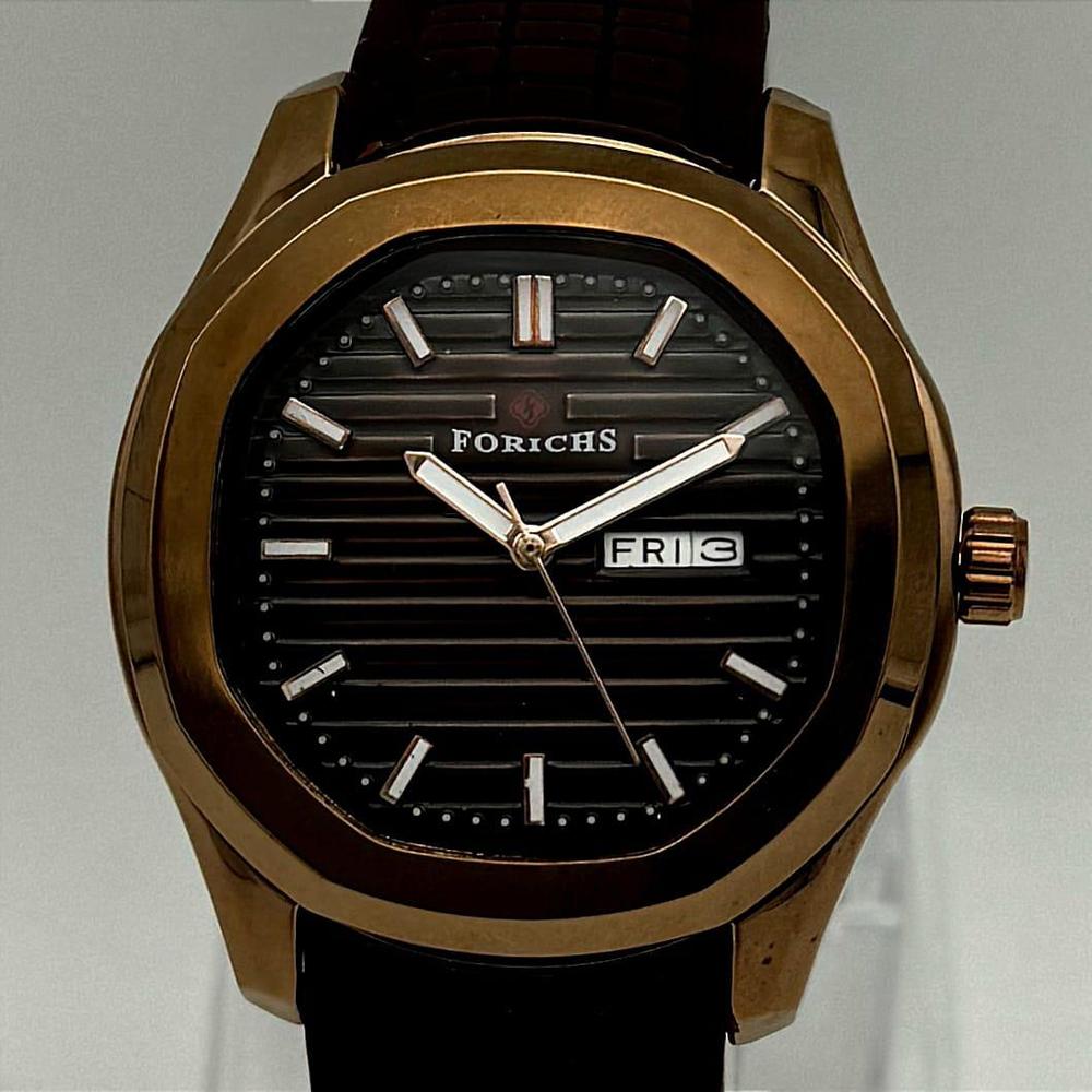 Forichs Luxury Sport Automatic-Style Men's Watch – Textured Dial with Day-Date & Premium Rubber Strap | Trendoraa Mart Elite Collection