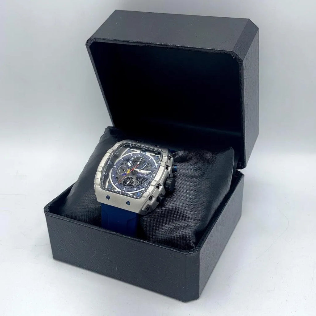 Ferrucci Luxury Skeleton Chronograph Sport Watch – Blue Silicone Strap – Stainless Steel Case – Men's Premium Watch