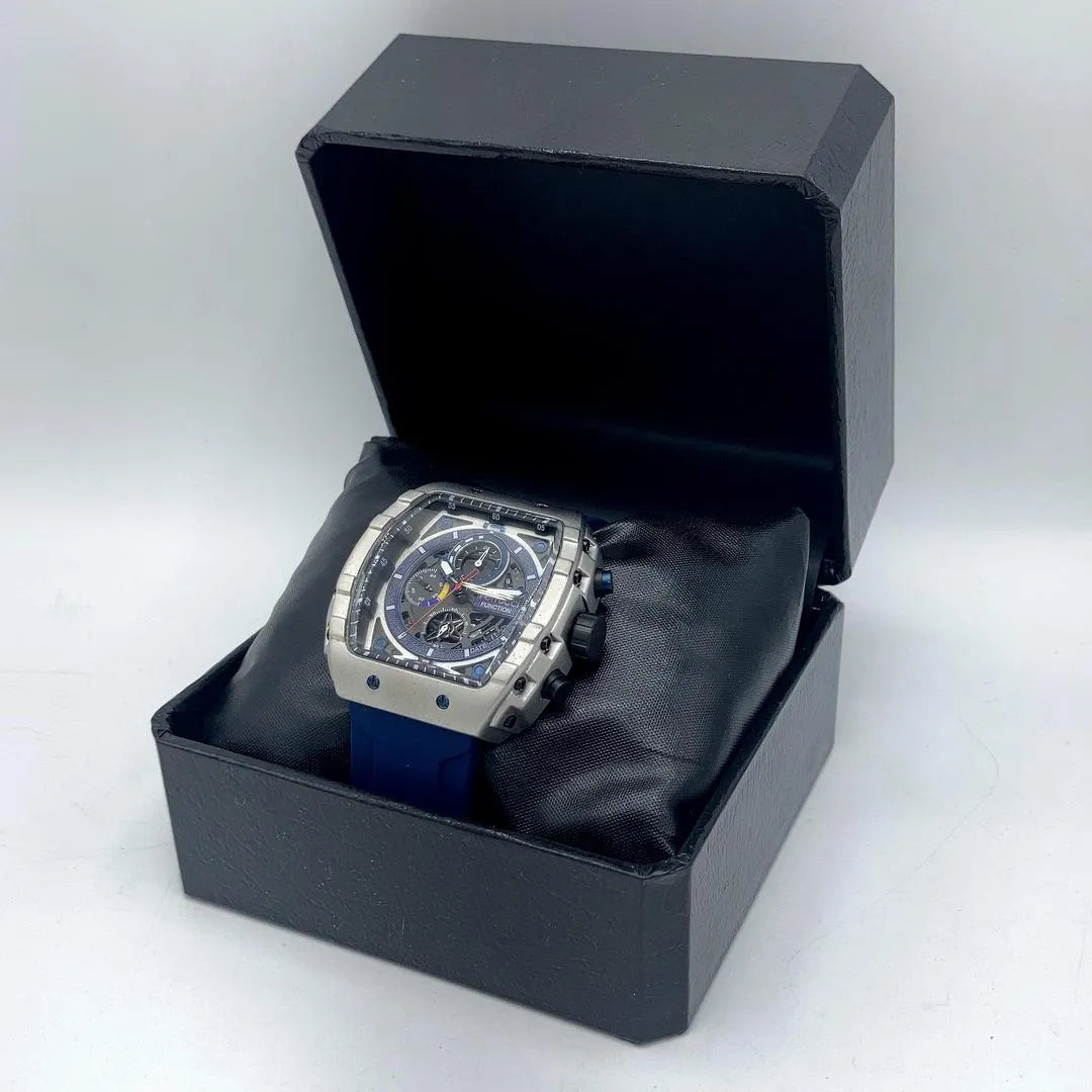 Ferrucci Luxury Skeleton Chronograph Sport Watch – Blue Silicone Strap – Stainless Steel Case – Men's Premium Watch