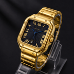 Cartier Luxury Gold Square Dress Watch – Black Textured Dial – Stainless Steel Bracelet – Men's Premium Watch