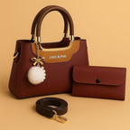 Pink & Navy Blue Rexine Handbag Set with Detachable Strap