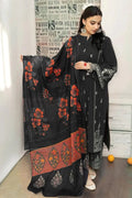 Black Printed Lawn Suit with Red Embroidery