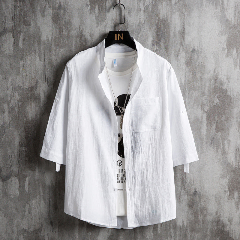 Men Plus Size Solid Green Short Sleeve Shirt Summer Cotton