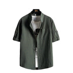 Men Plus Size Solid Green Short Sleeve Shirt Summer Cotton